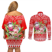 Personalised Hawaii Mele Kalikimaka Couples Matching Off Shoulder Short Dress and Long Sleeve Button Shirt Santa Beach Merry Christmas LT9 - Wonder Print Shop