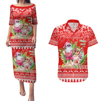 Personalised Hawaii Mele Kalikimaka Couples Matching Puletasi Dress and Hawaiian Shirt Santa Beach Merry Christmas LT9 - Wonder Print Shop