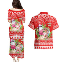 Personalised Hawaii Mele Kalikimaka Couples Matching Puletasi Dress and Hawaiian Shirt Santa Beach Merry Christmas LT9 - Wonder Print Shop