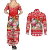 Personalised Hawaii Mele Kalikimaka Couples Matching Summer Maxi Dress and Long Sleeve Button Shirt Santa Beach Merry Christmas LT9 - Wonder Print Shop
