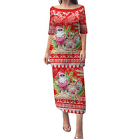 Personalised Hawaii Mele Kalikimaka Family Matching Puletasi Dress and Hawaiian Shirt Santa Beach Merry Christmas - Wonder Print Shop