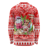 Personalised Hawaii Mele Kalikimaka Long Sleeve Shirt Santa Beach Merry Christmas - Wonder Print Shop