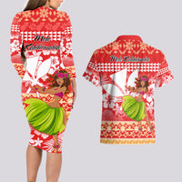 Hawaii Mele Kalikimaka Couples Matching Long Sleeve Bodycon Dress and Hawaiian Shirt Santa Claus and Hula Dancing Merry Christmas LT9 - Wonder Print Shop