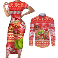 Hawaii Mele Kalikimaka Couples Matching Short Sleeve Bodycon Dress and Long Sleeve Button Shirt Santa Claus and Hula Dancing Merry Christmas LT9 - Wonder Print Shop