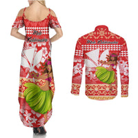 Hawaii Mele Kalikimaka Couples Matching Summer Maxi Dress and Long Sleeve Button Shirt Santa Claus and Hula Dancing Merry Christmas LT9 - Wonder Print Shop
