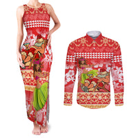 Hawaii Mele Kalikimaka Couples Matching Tank Maxi Dress and Long Sleeve Button Shirt Santa Claus and Hula Dancing Merry Christmas LT9 - Wonder Print Shop
