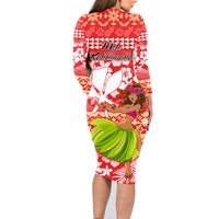 Hawaii Mele Kalikimaka Family Matching Long Sleeve Bodycon Dress and Hawaiian Shirt Santa Claus and Hula Dancing Merry Christmas LT9 - Wonder Print Shop
