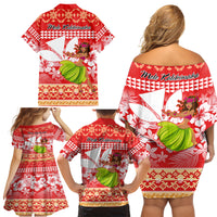 Hawaii Mele Kalikimaka Family Matching Off Shoulder Short Dress and Hawaiian Shirt Santa Claus and Hula Dancing Merry Christmas LT9 - Wonder Print Shop