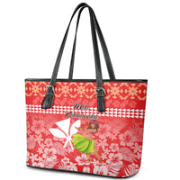 Hawaii Mele Kalikimaka Leather Tote Bag Santa Claus and Hula Dancing Merry Christmas - Wonder Print Shop