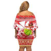 Hawaii Mele Kalikimaka Off Shoulder Short Dress Santa Claus and Hula Dancing Merry Christmas - Wonder Print Shop