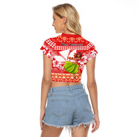 Hawaii Mele Kalikimaka Raglan Cropped T Shirt Santa Claus and Hula Dancing Merry Christmas - Wonder Print Shop