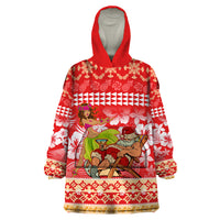 Hawaii Mele Kalikimaka Wearable Blanket Hoodie Santa Claus and Hula Dancing Merry Christmas - Wonder Print Shop