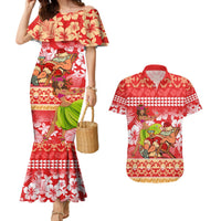 Personalised Hawaii Mele Kalikimaka Couples Matching Mermaid Dress and Hawaiian Shirt Santa Claus and Hula Dancing Merry Christmas LT9 - Wonder Print Shop