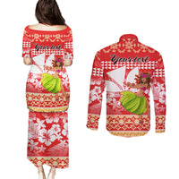 Personalised Hawaii Mele Kalikimaka Couples Matching Puletasi Dress and Long Sleeve Button Shirt Santa Claus and Hula Dancing Merry Christmas LT9 - Wonder Print Shop