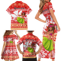 Personalised Hawaii Mele Kalikimaka Family Matching Short Sleeve Bodycon Dress and Hawaiian Shirt Santa Claus and Hula Dancing Merry Christmas - Wonder Print Shop