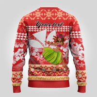 Personalised Hawaii Mele Kalikimaka Ugly Christmas Sweater Santa Claus and Hula Dancing Merry Christmas - Wonder Print Shop