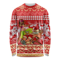 Personalised Hawaii Mele Kalikimaka Long Sleeve Shirt Santa Claus and Hula Dancing Merry Christmas - Wonder Print Shop
