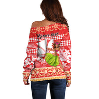 Personalised Hawaii Mele Kalikimaka Off Shoulder Sweater Santa Claus and Hula Dancing Merry Christmas - Wonder Print Shop