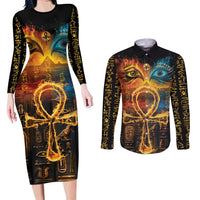 Eye of Ra and Eye of Horus Couples Matching Long Sleeve Bodycon Dress and Long Sleeve Button Shirt Power and Magic Ancient Egyptian Mythology LT9 - Wonder Print Shop