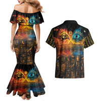Eye of Ra and Eye of Horus Couples Matching Mermaid Dress and Hawaiian Shirt Power and Magic Ancient Egyptian Mythology LT9 - Wonder Print Shop