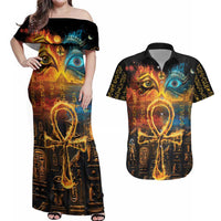 Eye of Ra and Eye of Horus Couples Matching Off Shoulder Maxi Dress and Hawaiian Shirt Power and Magic Ancient Egyptian Mythology LT9 - Wonder Print Shop
