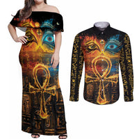 Eye of Ra and Eye of Horus Couples Matching Off Shoulder Maxi Dress and Long Sleeve Button Shirt Power and Magic Ancient Egyptian Mythology LT9 - Wonder Print Shop
