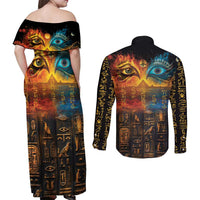 Eye of Ra and Eye of Horus Couples Matching Off Shoulder Maxi Dress and Long Sleeve Button Shirt Power and Magic Ancient Egyptian Mythology LT9 - Wonder Print Shop