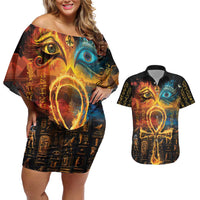 Eye of Ra and Eye of Horus Couples Matching Off Shoulder Short Dress and Hawaiian Shirt Power and Magic Ancient Egyptian Mythology LT9 - Wonder Print Shop