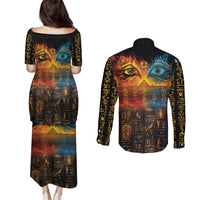 Eye of Ra and Eye of Horus Couples Matching Puletasi and Long Sleeve Button Shirt Power and Magic Ancient Egyptian Mythology LT9 - Wonder Print Shop
