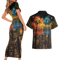 Eye of Ra and Eye of Horus Couples Matching Short Sleeve Bodycon Dress and Hawaiian Shirt Power and Magic Ancient Egyptian Mythology LT9 - Wonder Print Shop