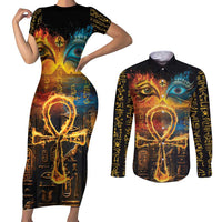 Eye of Ra and Eye of Horus Couples Matching Short Sleeve Bodycon Dress and Long Sleeve Button Shirt Power and Magic Ancient Egyptian Mythology LT9 - Wonder Print Shop