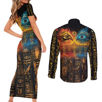 Eye of Ra and Eye of Horus Couples Matching Short Sleeve Bodycon Dress and Long Sleeve Button Shirt Power and Magic Ancient Egyptian Mythology LT9 - Wonder Print Shop