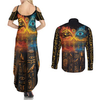 Eye of Ra and Eye of Horus Couples Matching Summer Maxi Dress and Long Sleeve Button Shirt Power and Magic Ancient Egyptian Mythology LT9 - Wonder Print Shop