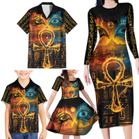 Eye of Ra and Eye of Horus Family Matching Long Sleeve Bodycon Dress and Hawaiian Shirt Power and Magic Ancient Egyptian Mythology LT9 - Wonder Print Shop