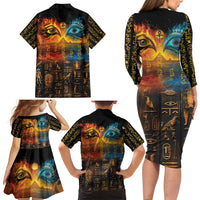 Eye of Ra and Eye of Horus Family Matching Long Sleeve Bodycon Dress and Hawaiian Shirt Power and Magic Ancient Egyptian Mythology LT9 - Wonder Print Shop