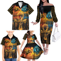 Eye of Ra and Eye of Horus Family Matching Off The Shoulder Long Sleeve Dress and Hawaiian Shirt Power and Magic Ancient Egyptian Mythology - Wonder Print Shop