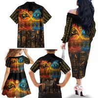 Eye of Ra and Eye of Horus Family Matching Off The Shoulder Long Sleeve Dress and Hawaiian Shirt Power and Magic Ancient Egyptian Mythology - Wonder Print Shop