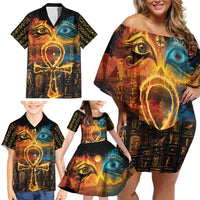Eye of Ra and Eye of Horus Family Matching Off Shoulder Short Dress and Hawaiian Shirt Power and Magic Ancient Egyptian Mythology LT9 - Wonder Print Shop