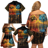 Eye of Ra and Eye of Horus Family Matching Off Shoulder Short Dress and Hawaiian Shirt Power and Magic Ancient Egyptian Mythology LT9 - Wonder Print Shop