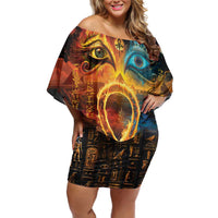 Eye of Ra and Eye of Horus Family Matching Off Shoulder Short Dress and Hawaiian Shirt Power and Magic Ancient Egyptian Mythology LT9 - Wonder Print Shop
