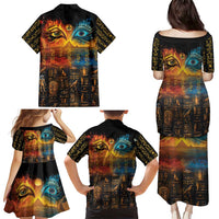 Eye of Ra and Eye of Horus Family Matching Puletasi and Hawaiian Shirt Power and Magic Ancient Egyptian Mythology - Wonder Print Shop