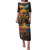 Eye of Ra and Eye of Horus Family Matching Puletasi and Hawaiian Shirt Power and Magic Ancient Egyptian Mythology - Wonder Print Shop