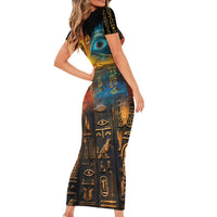 Eye of Ra and Eye of Horus Family Matching Short Sleeve Bodycon Dress and Hawaiian Shirt Power and Magic Ancient Egyptian Mythology - Wonder Print Shop