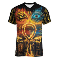 Eye of Ra and Eye of Horus Women V-Neck T-Shirt Power and Magic Ancient Egyptian Mythology - Wonder Print Shop