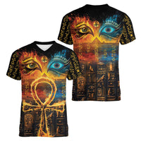 Eye of Ra and Eye of Horus Women V-Neck T-Shirt Power and Magic Ancient Egyptian Mythology - Wonder Print Shop