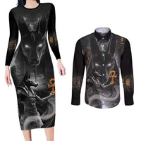 Mythical Anubis Couples Matching Long Sleeve Bodycon Dress and Long Sleeve Button Shirt The Egyptian God of Death LT9 - Wonder Print Shop