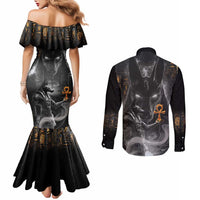 Mythical Anubis Couples Matching Mermaid Dress and Long Sleeve Button Shirt The Egyptian God of Death