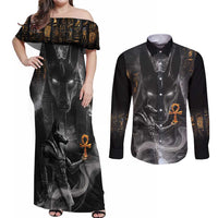 Mythical Anubis Couples Matching Off Shoulder Maxi Dress and Long Sleeve Button Shirt The Egyptian God of Death LT9 - Wonder Print Shop