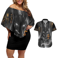 Mythical Anubis Couples Matching Off Shoulder Short Dress and Hawaiian Shirt The Egyptian God of Death LT9 - Wonder Print Shop