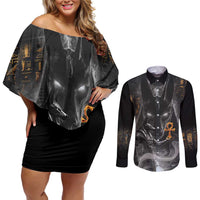 Mythical Anubis Couples Matching Off Shoulder Short Dress and Long Sleeve Button Shirt The Egyptian God of Death LT9 - Wonder Print Shop